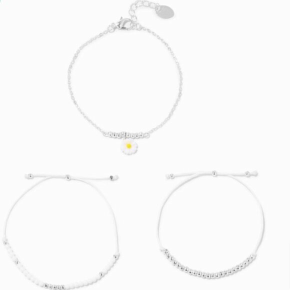 Icing Daisy Chainlink & Beaded Bracelet Set Silver - Picture 1 of 3